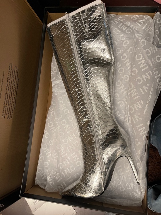 INC International Concepts Shoes - Silver Snake-Texture Over-the-Knee Stiletto Boot